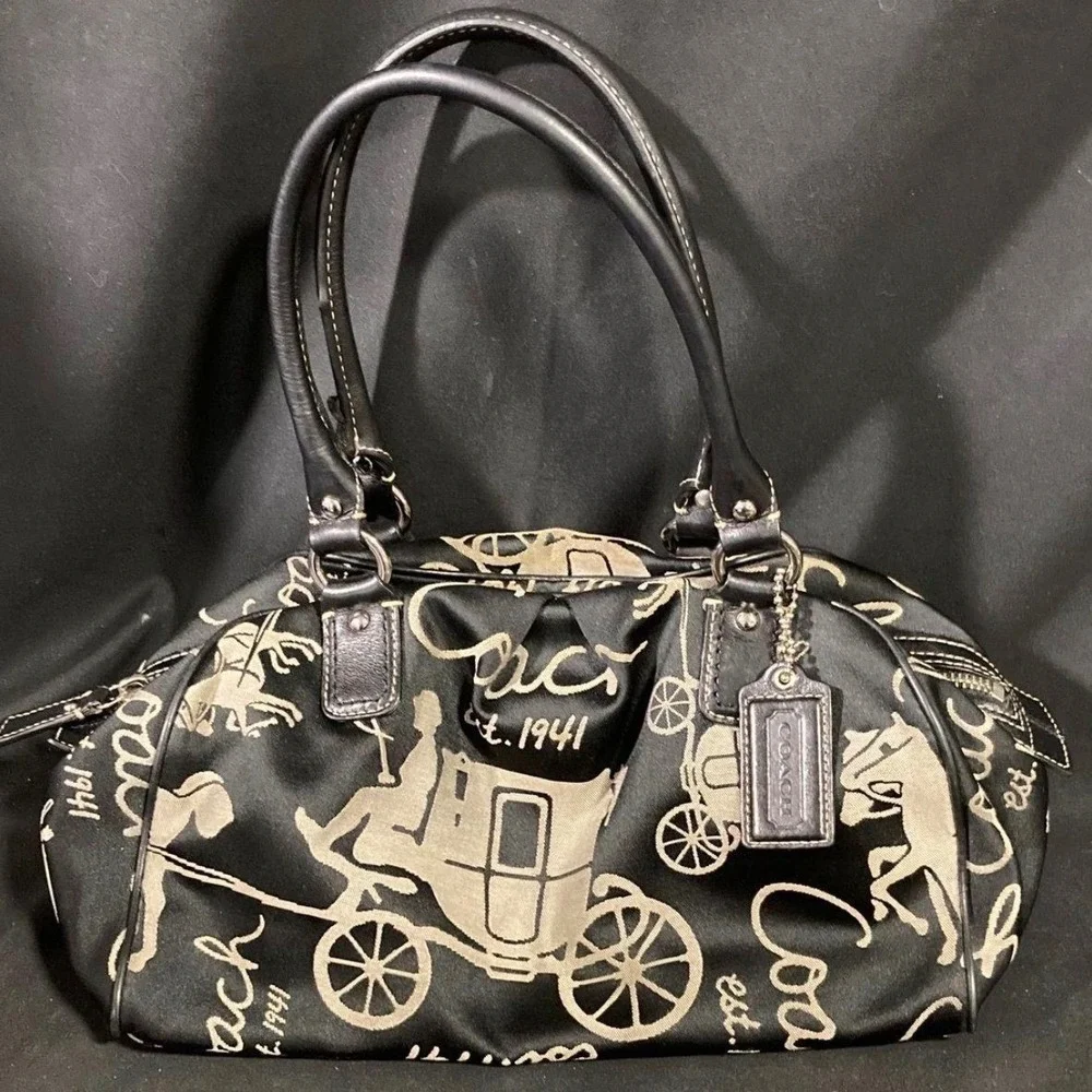 Coach Horse and Carriage Black Sateen Satchel Bag F14481